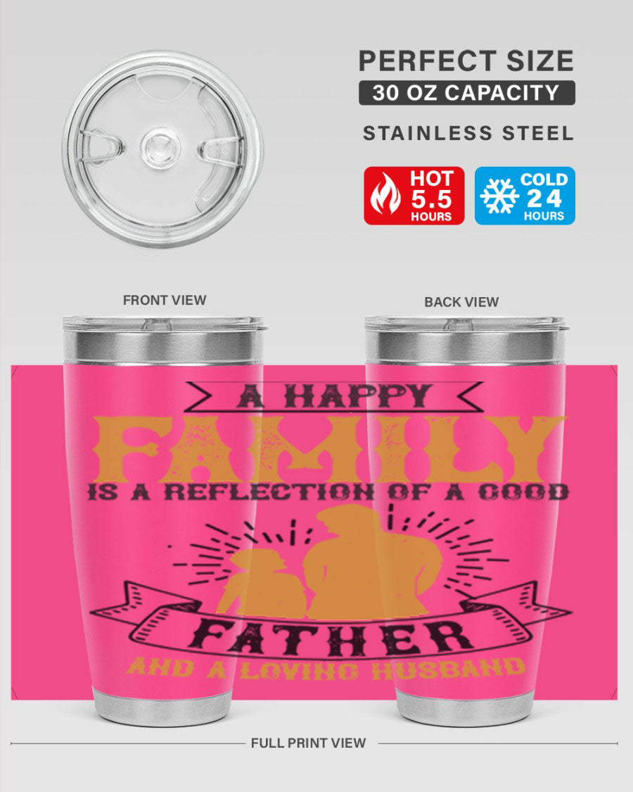 A 20oz and 30oz stainless steel tumbler featuring a design celebrating family love, perfect for fathers and husbands.