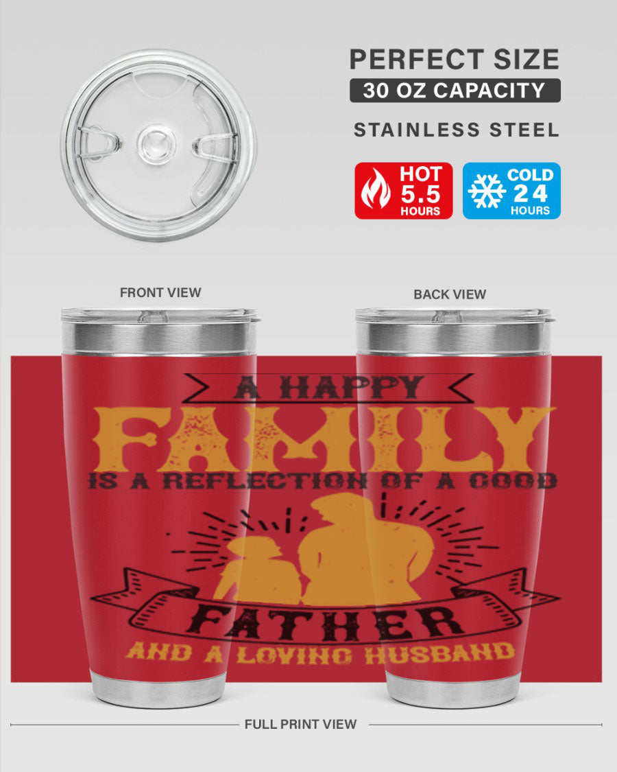 A 20oz and 30oz stainless steel tumbler featuring a design celebrating family love, perfect for fathers and husbands.