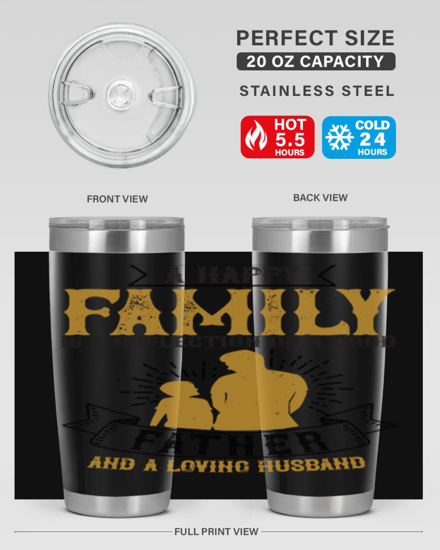 A 20oz and 30oz stainless steel tumbler featuring a design celebrating family love, perfect for fathers and husbands.