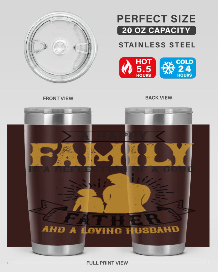 A 20oz and 30oz stainless steel tumbler featuring a design celebrating family love, perfect for fathers and husbands.