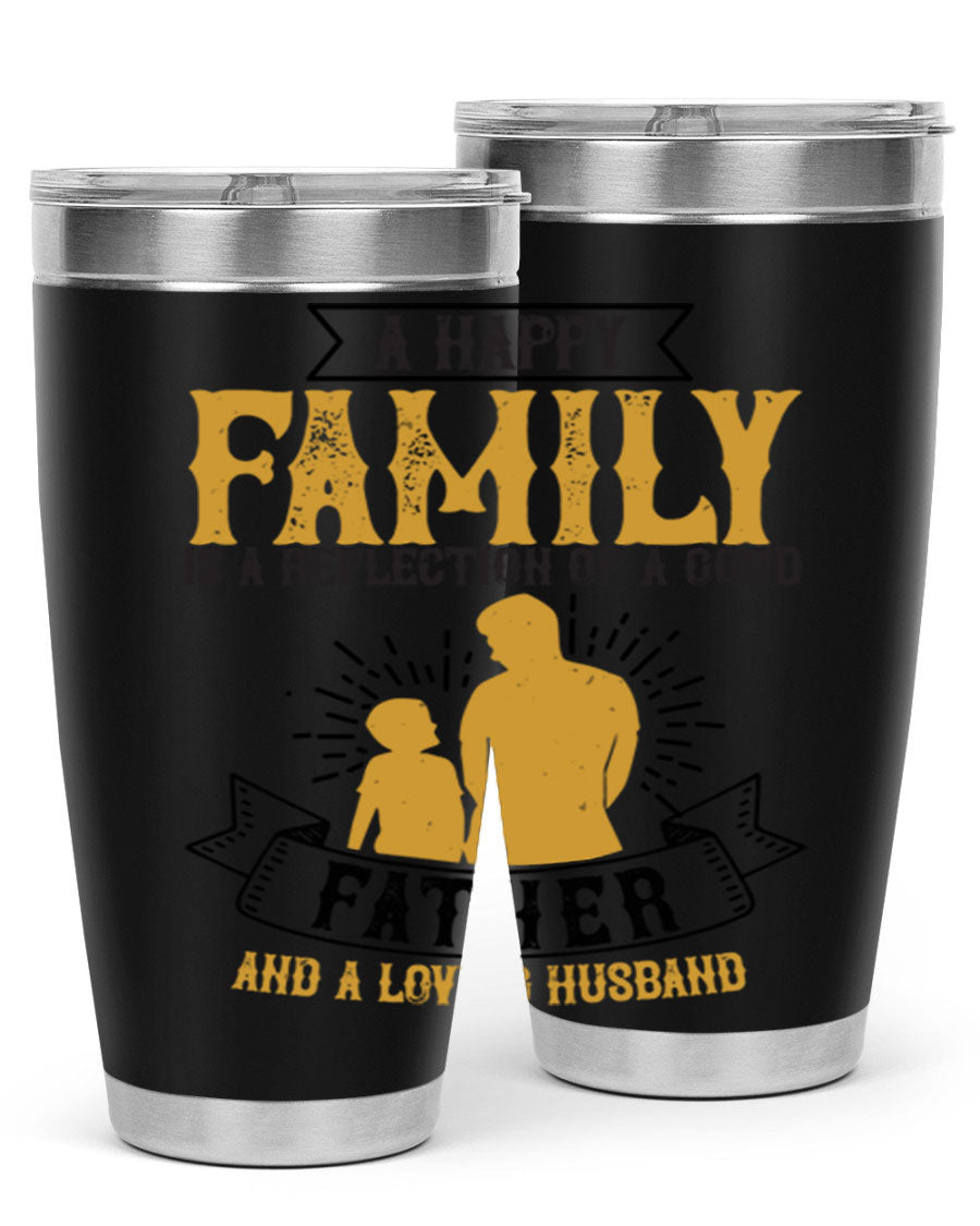 A 20oz and 30oz stainless steel tumbler featuring a design celebrating family love, perfect for fathers and husbands.
