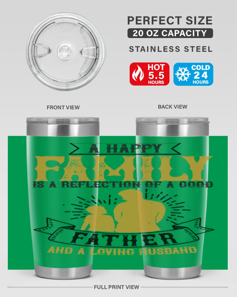 A 20oz and 30oz stainless steel tumbler featuring a design celebrating family love, perfect for fathers and husbands.