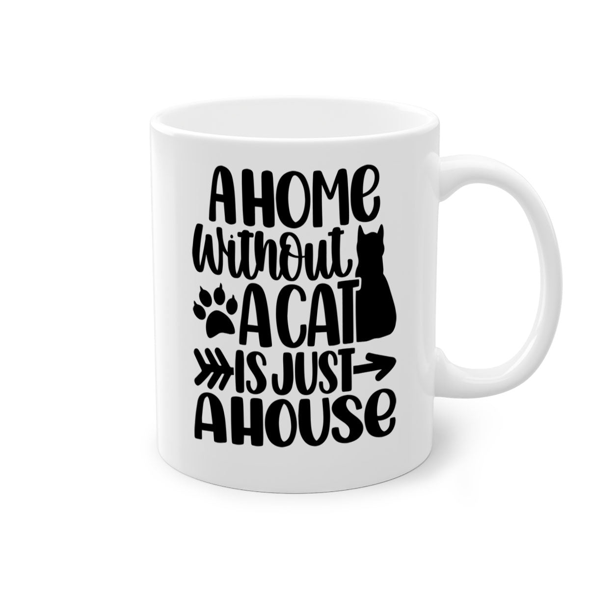 A stylish two-tone ceramic mug with a colored handle and interior, featuring the phrase 'A Home Without A Cat Style 73#'.
