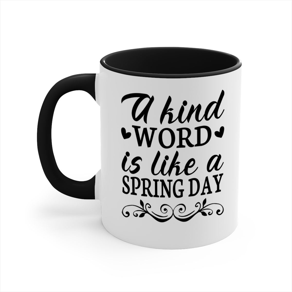 A Kind Word is Like 14# Mug featuring a two-tone design with a colored handle and interior, available in multiple colors.