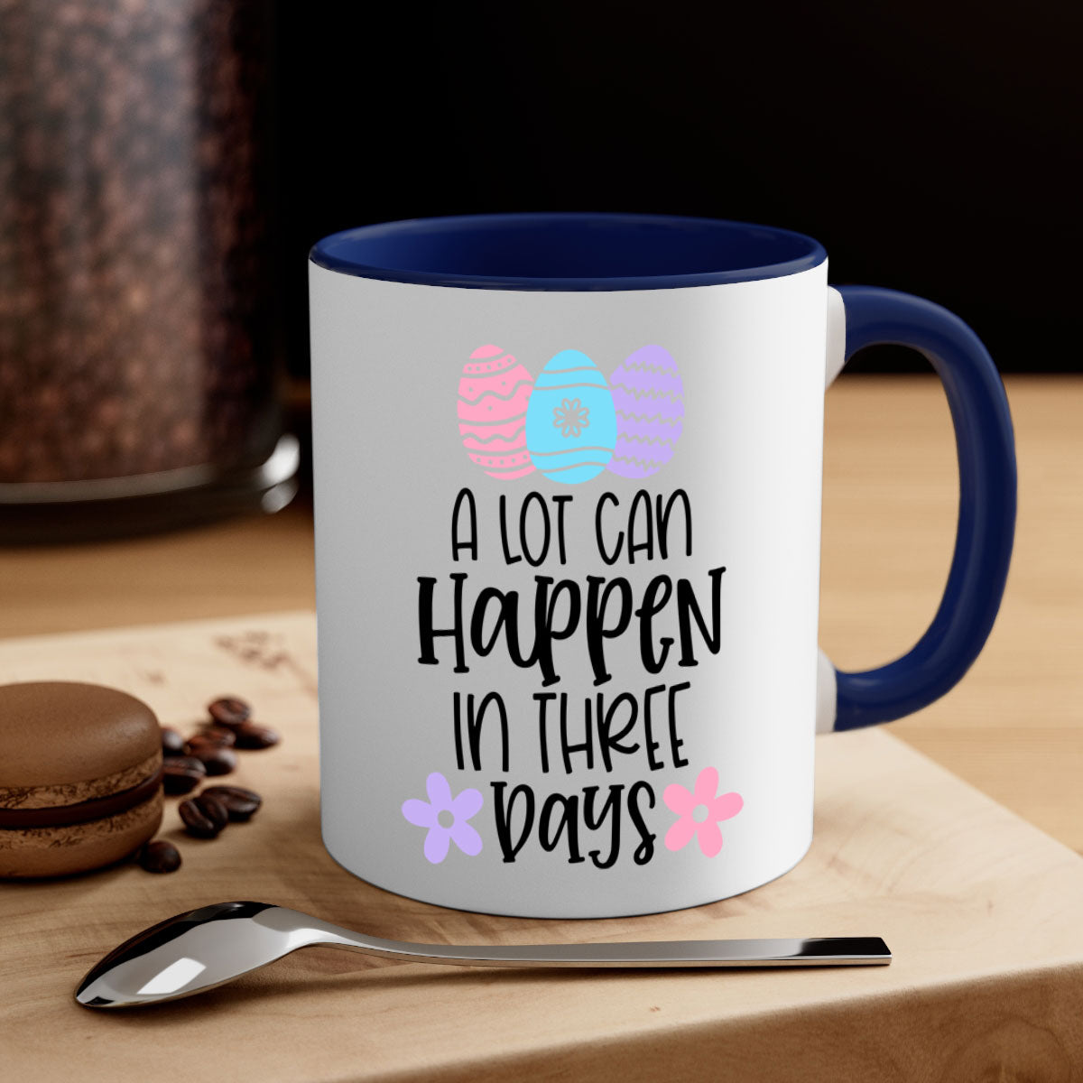 A stylish two-tone ceramic coffee mug with a colored handle and glossy finish, available in multiple colors and sizes.