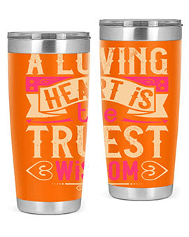 A Loving Heart is the Truest Wisdom Style 39# Tumbler featuring a double wall vacuum stainless steel design with a copper lining.