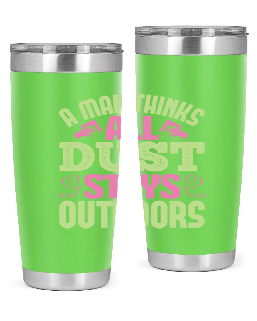 A stylish 20oz stainless steel tumbler with a double wall vacuum design, featuring a drink-thru lid and a modern print, perfect for hot and cold beverages.