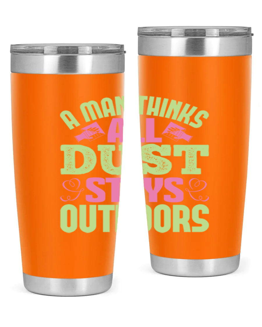 A stylish 20oz stainless steel tumbler with a double wall vacuum design, featuring a drink-thru lid and a modern print, perfect for hot and cold beverages.