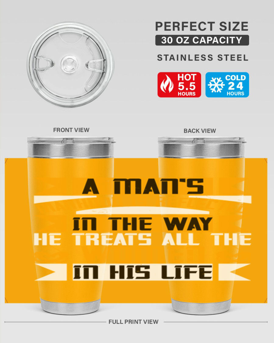 A stylish 20oz stainless steel tumbler with a press-in lid, showcasing a modern design and copper lining, perfect for hot and cold beverages.