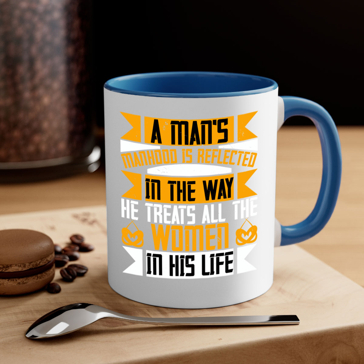 A stylish two-tone ceramic mug with a colored handle and glossy finish, available in five colors and two sizes, perfect for coffee or tea.