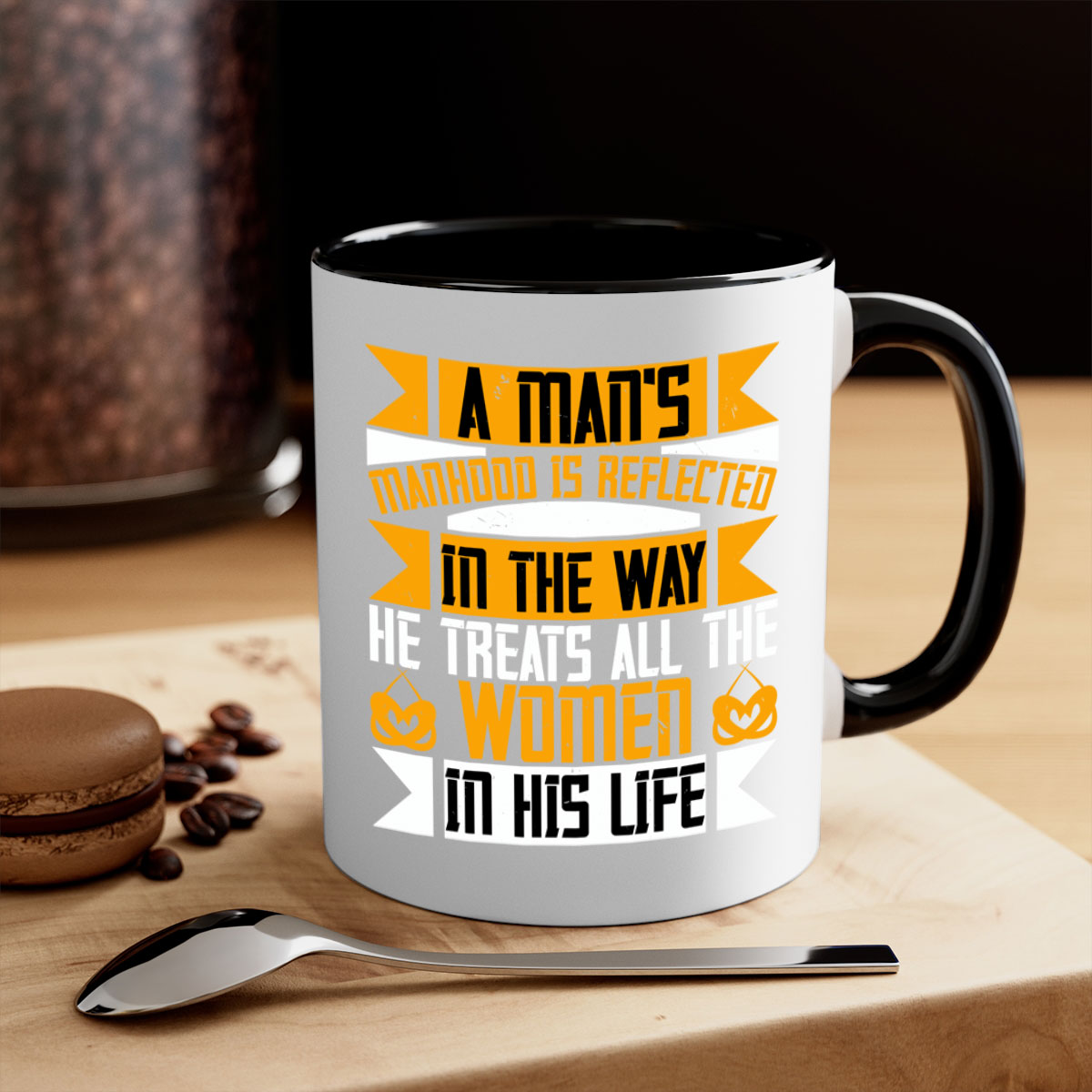 A stylish two-tone ceramic mug with a colored handle and glossy finish, available in five colors and two sizes, perfect for coffee or tea.