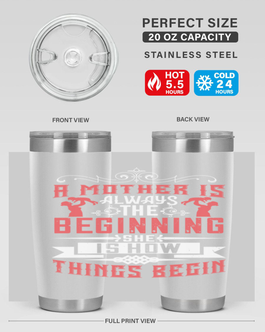 A stylish 20oz and 30oz stainless steel tumbler featuring a heartfelt quote about motherhood, perfect for keeping drinks hot or cold.