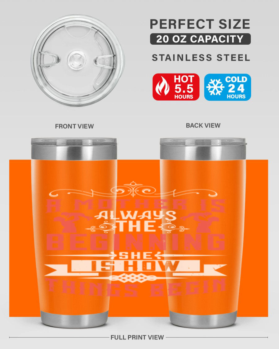 A stylish 20oz and 30oz stainless steel tumbler featuring a heartfelt quote about motherhood, perfect for keeping drinks hot or cold.