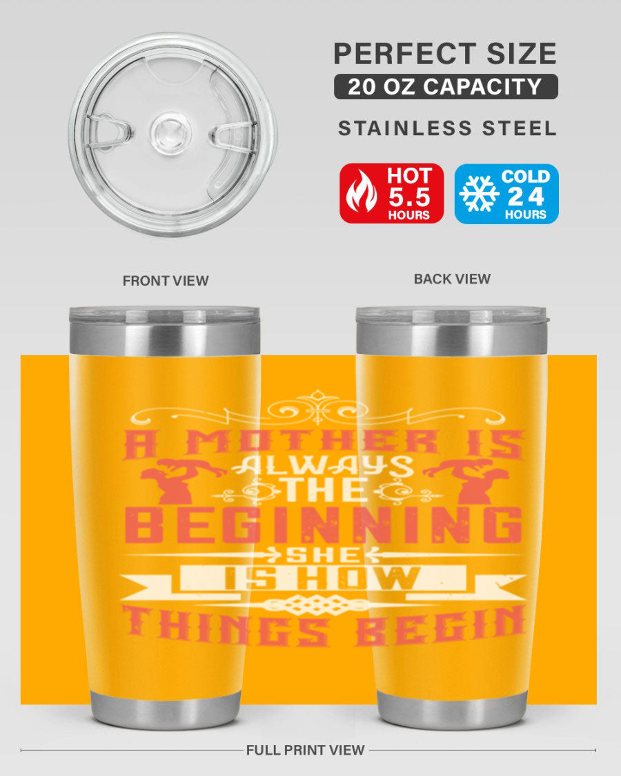 A stylish 20oz and 30oz stainless steel tumbler featuring a heartfelt quote about motherhood, perfect for keeping drinks hot or cold.