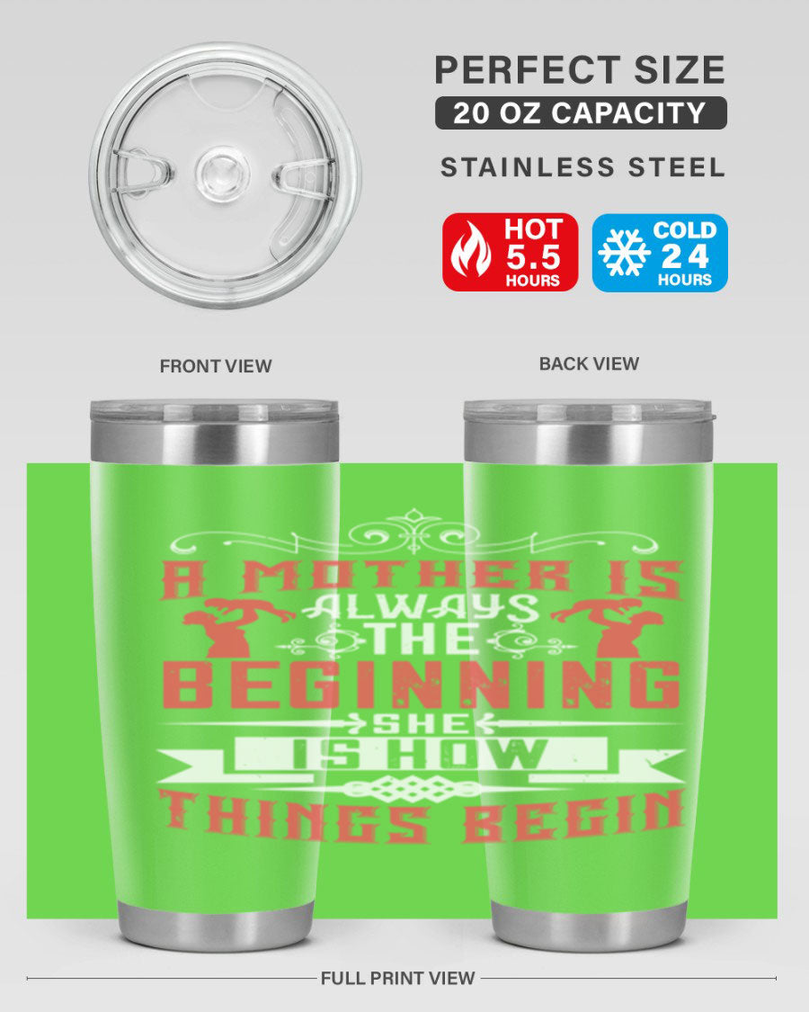 A stylish 20oz and 30oz stainless steel tumbler featuring a heartfelt quote about motherhood, perfect for keeping drinks hot or cold.