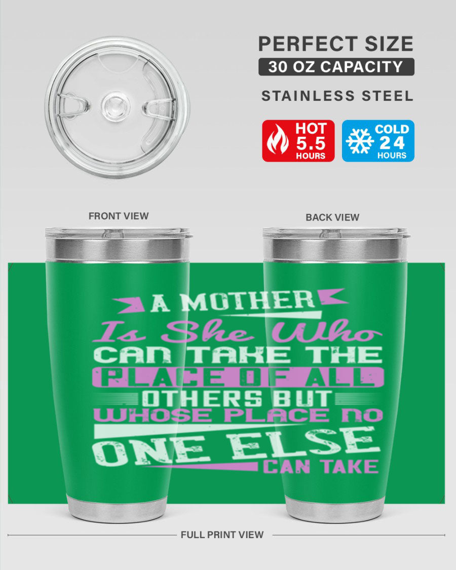 Stylish 20oz and 30oz stainless steel tumblers with a heartfelt message about motherhood, featuring a double wall vacuum design.