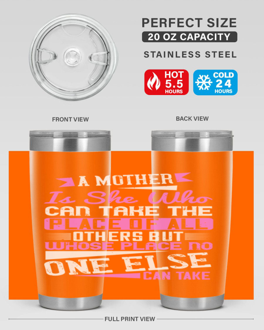 Stylish 20oz and 30oz stainless steel tumblers with a heartfelt message about motherhood, featuring a double wall vacuum design.