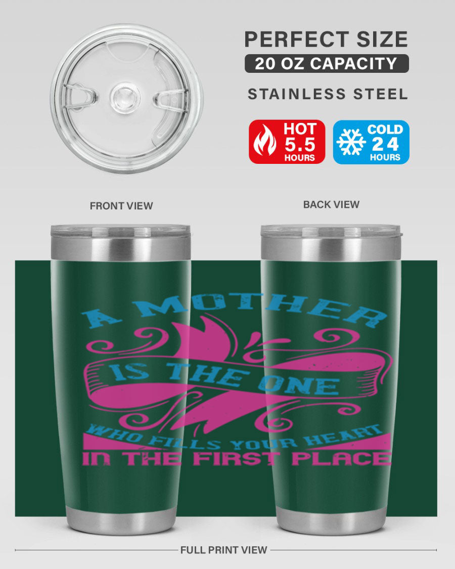 Stylish 20oz and 30oz stainless steel tumblers with a heartfelt message about motherhood, featuring a drink-thru lid.