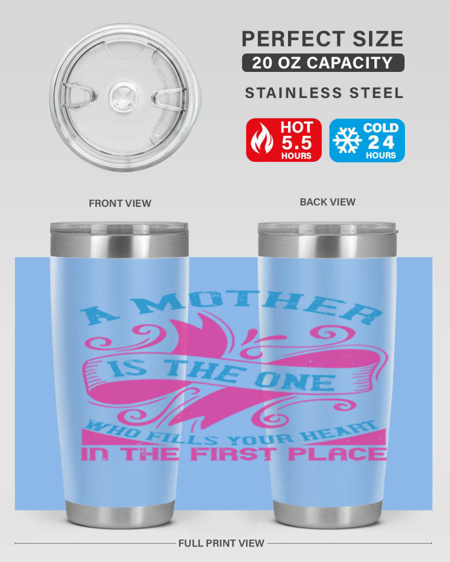 Stylish 20oz and 30oz stainless steel tumblers with a heartfelt message about motherhood, featuring a drink-thru lid.