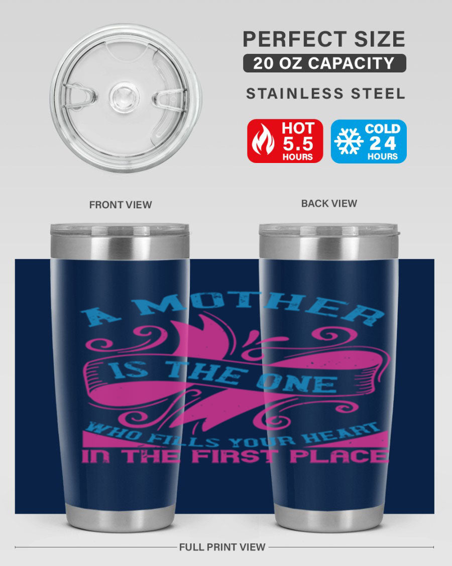 Stylish 20oz and 30oz stainless steel tumblers with a heartfelt message about motherhood, featuring a drink-thru lid.