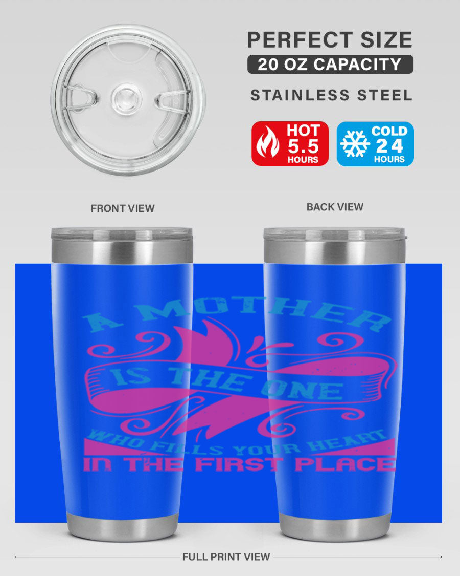Stylish 20oz and 30oz stainless steel tumblers with a heartfelt message about motherhood, featuring a drink-thru lid.