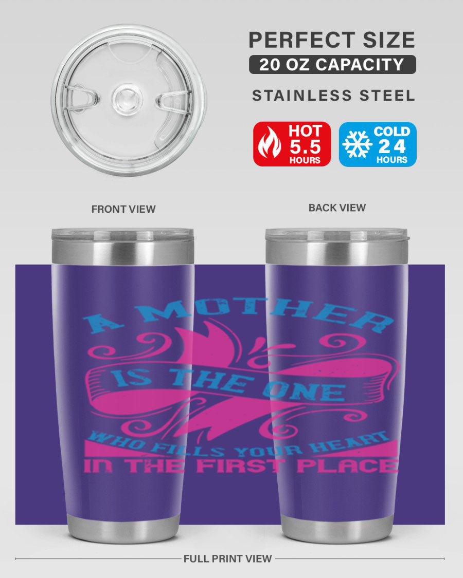 Stylish 20oz and 30oz stainless steel tumblers with a heartfelt message about motherhood, featuring a drink-thru lid.