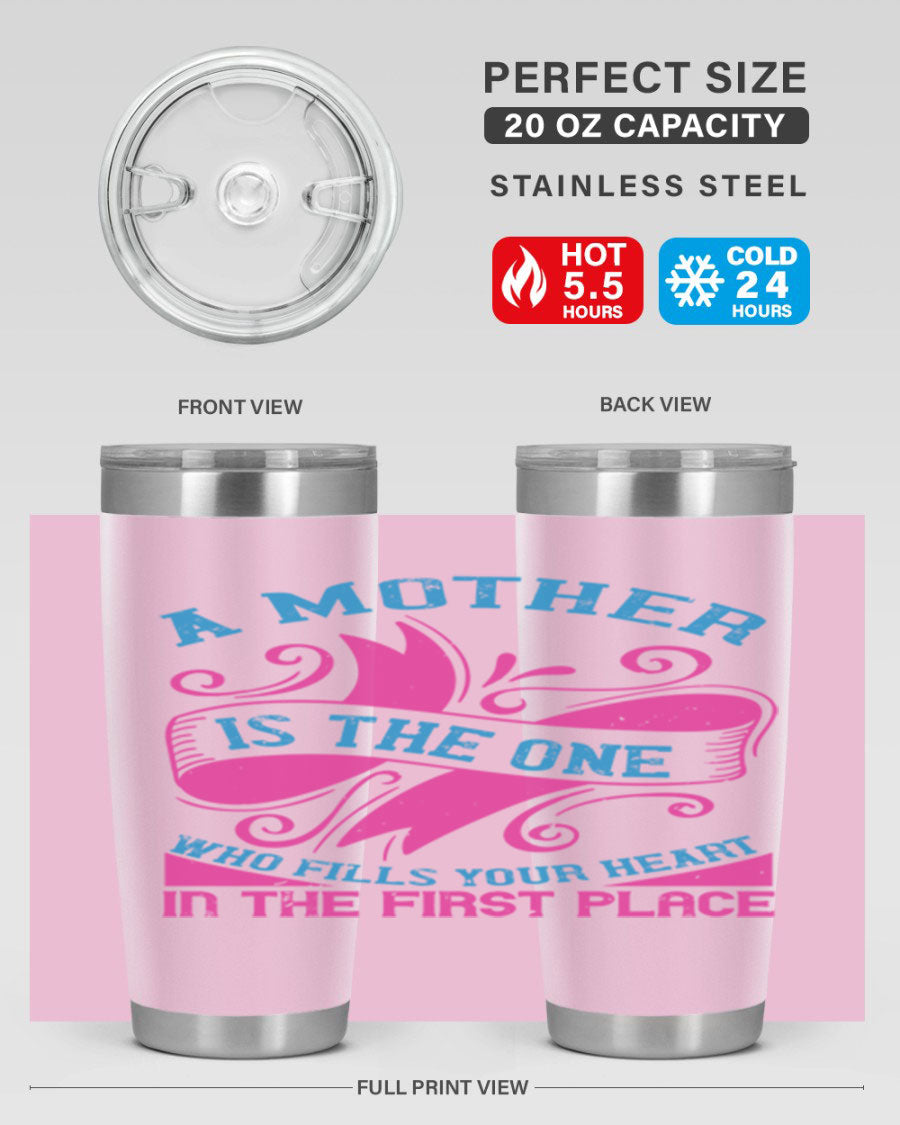 Stylish 20oz and 30oz stainless steel tumblers with a heartfelt message about motherhood, featuring a drink-thru lid.