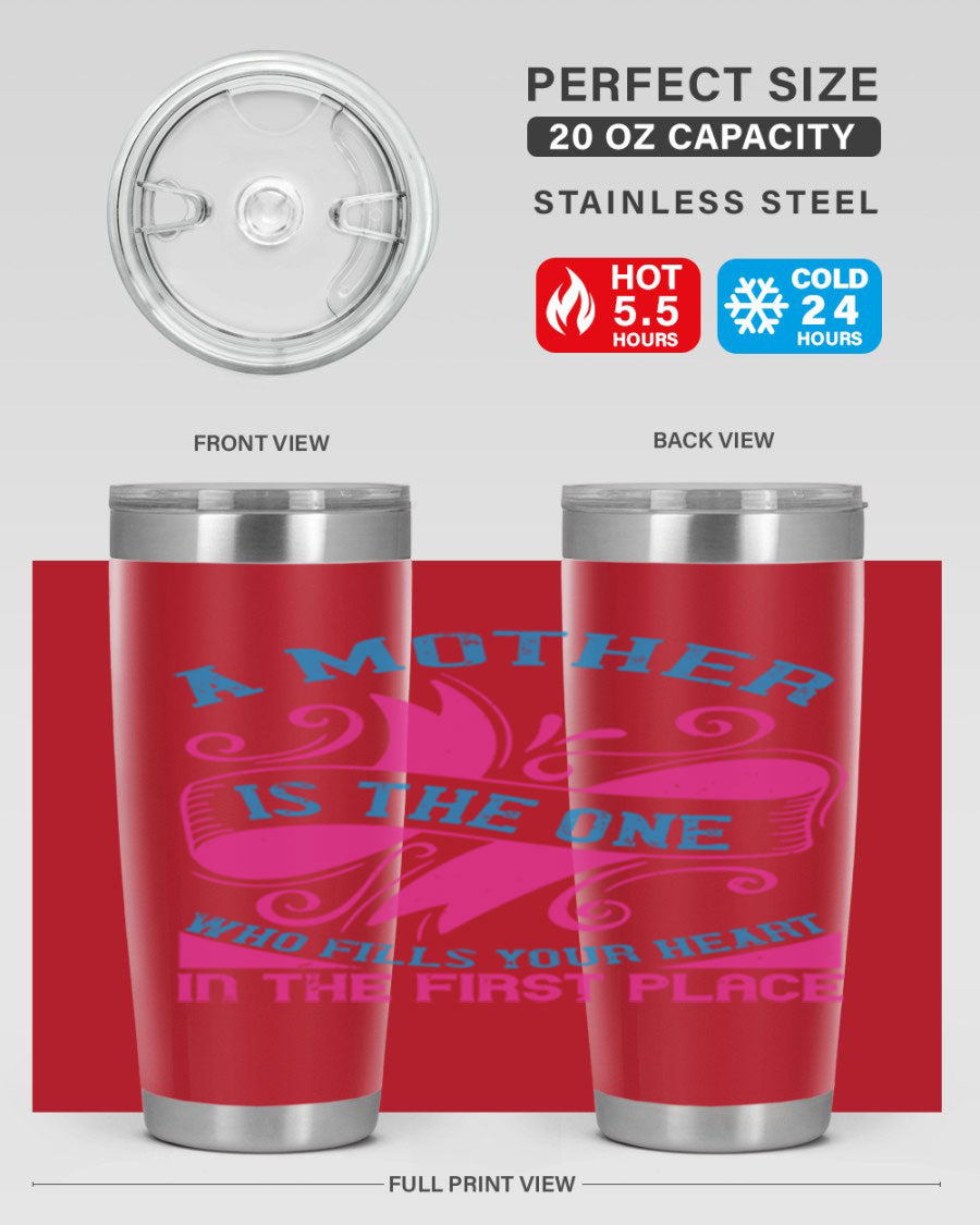 Stylish 20oz and 30oz stainless steel tumblers with a heartfelt message about motherhood, featuring a drink-thru lid.