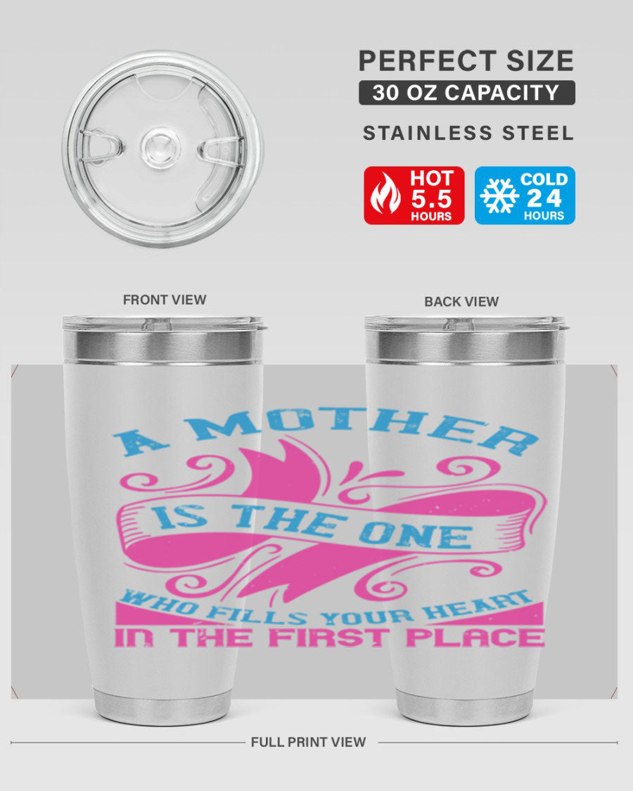 Stylish 20oz and 30oz stainless steel tumblers with a heartfelt message about motherhood, featuring a drink-thru lid.