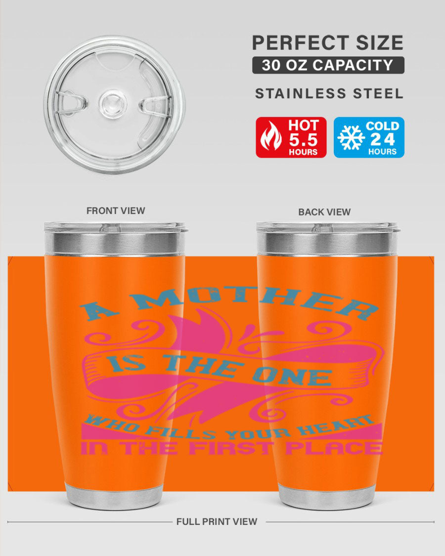 Stylish 20oz and 30oz stainless steel tumblers with a heartfelt message about motherhood, featuring a drink-thru lid.