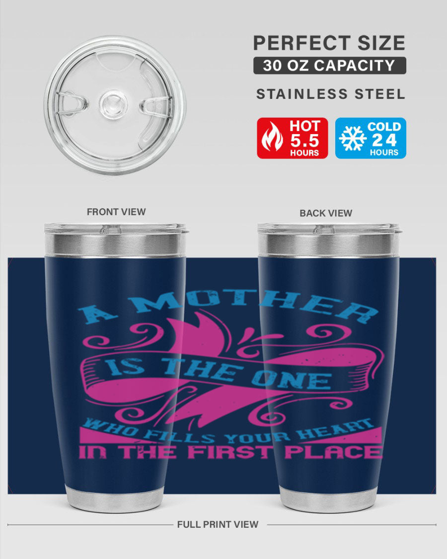 Stylish 20oz and 30oz stainless steel tumblers with a heartfelt message about motherhood, featuring a drink-thru lid.