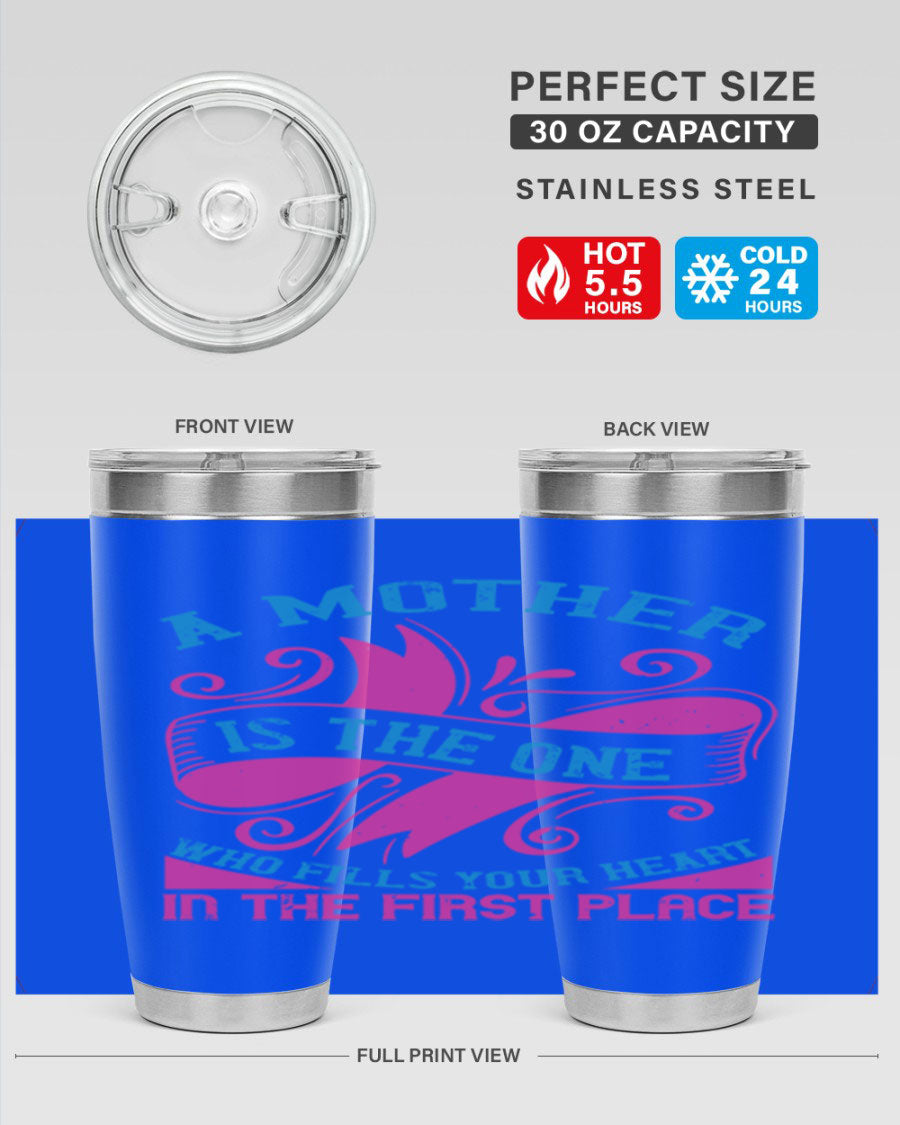 Stylish 20oz and 30oz stainless steel tumblers with a heartfelt message about motherhood, featuring a drink-thru lid.