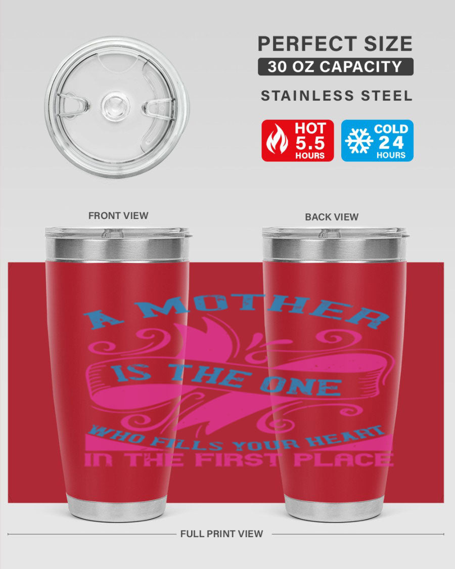Stylish 20oz and 30oz stainless steel tumblers with a heartfelt message about motherhood, featuring a drink-thru lid.