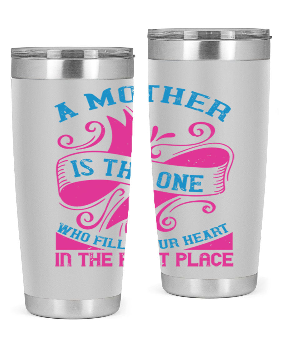 Stylish 20oz and 30oz stainless steel tumblers with a heartfelt message about motherhood, featuring a drink-thru lid.