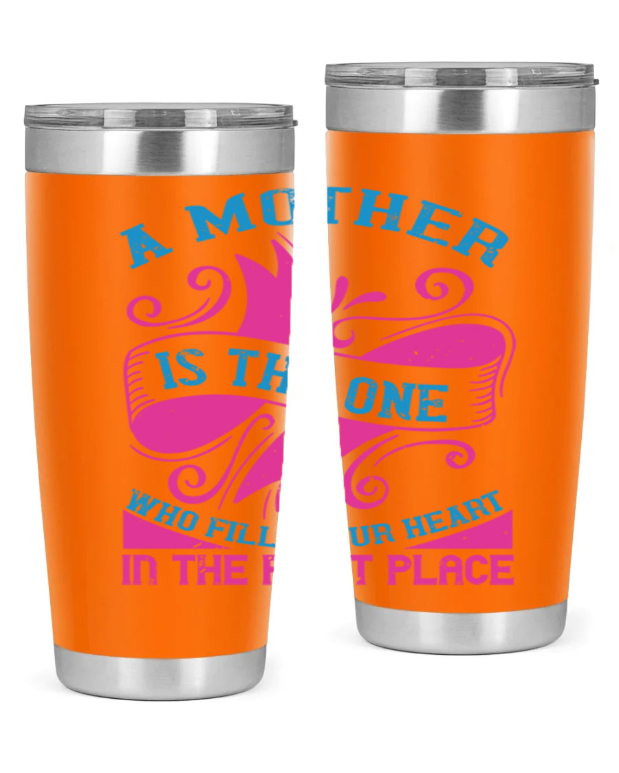 Stylish 20oz and 30oz stainless steel tumblers with a heartfelt message about motherhood, featuring a drink-thru lid.