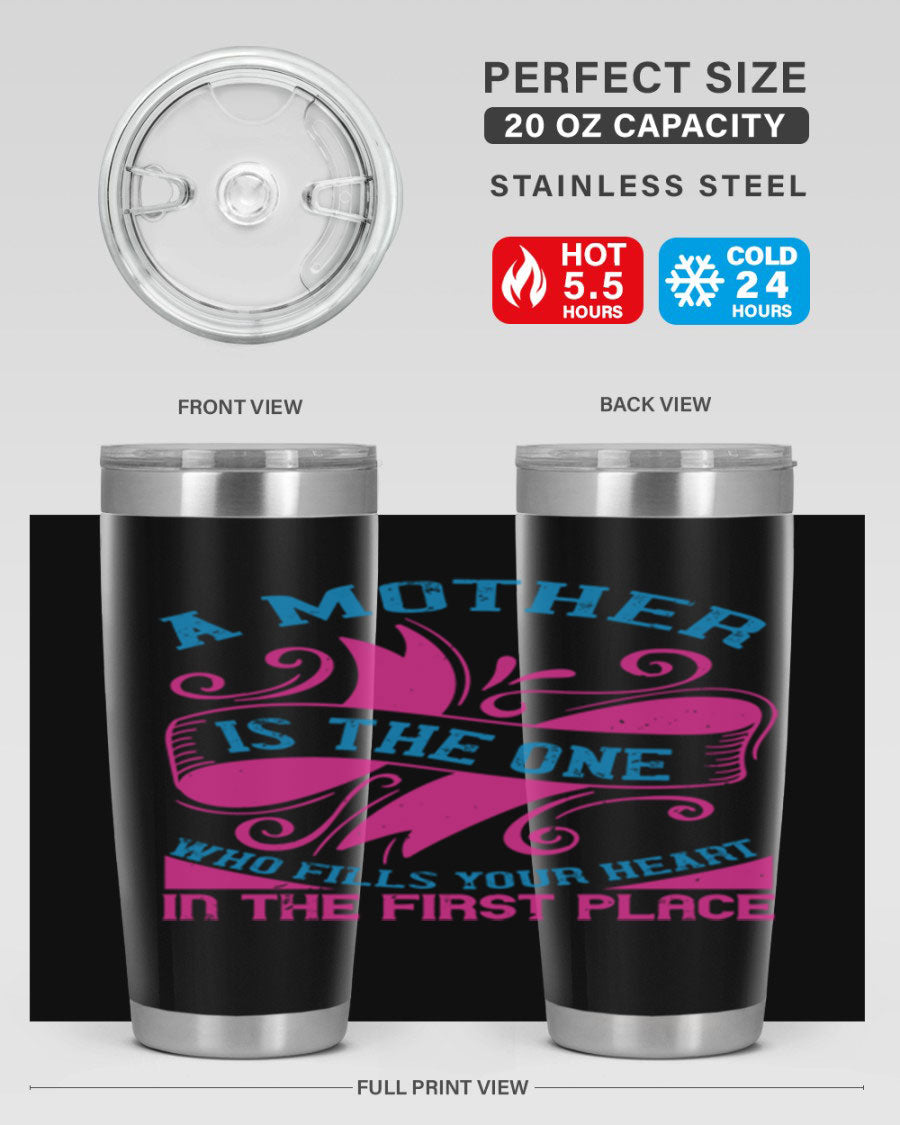 Stylish 20oz and 30oz stainless steel tumblers with a heartfelt message about motherhood, featuring a drink-thru lid.
