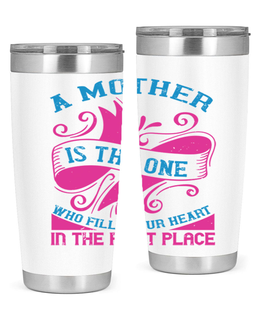 Stylish 20oz and 30oz stainless steel tumblers with a heartfelt message about motherhood, featuring a drink-thru lid.