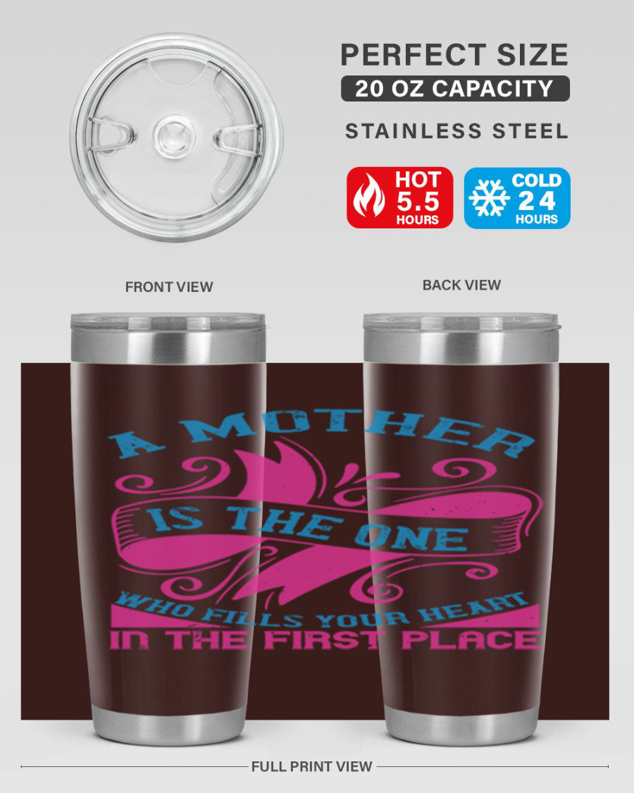Stylish 20oz and 30oz stainless steel tumblers with a heartfelt message about motherhood, featuring a drink-thru lid.