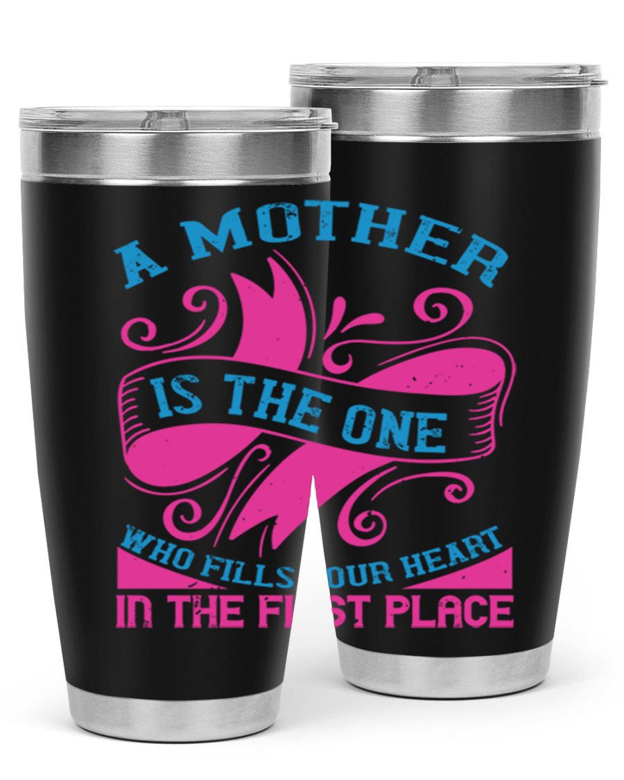 Stylish 20oz and 30oz stainless steel tumblers with a heartfelt message about motherhood, featuring a drink-thru lid.