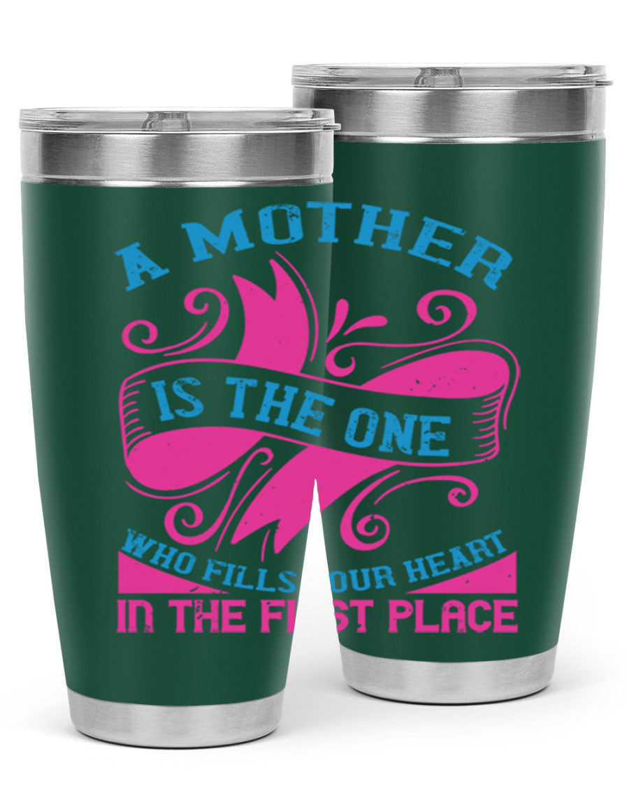 Stylish 20oz and 30oz stainless steel tumblers with a heartfelt message about motherhood, featuring a drink-thru lid.