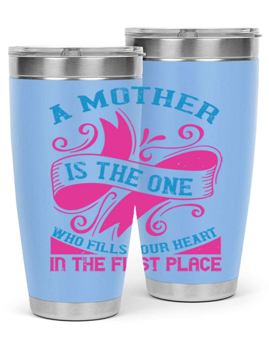 Stylish 20oz and 30oz stainless steel tumblers with a heartfelt message about motherhood, featuring a drink-thru lid.