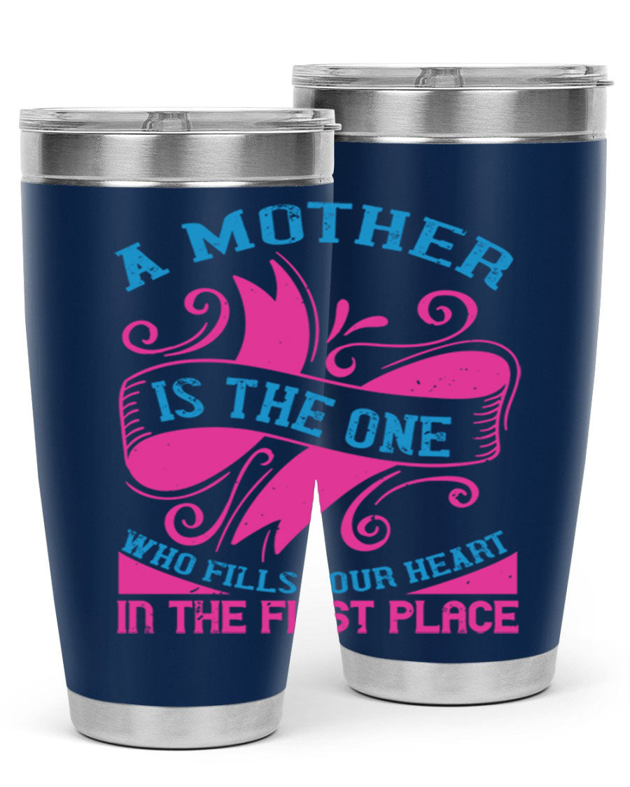Stylish 20oz and 30oz stainless steel tumblers with a heartfelt message about motherhood, featuring a drink-thru lid.