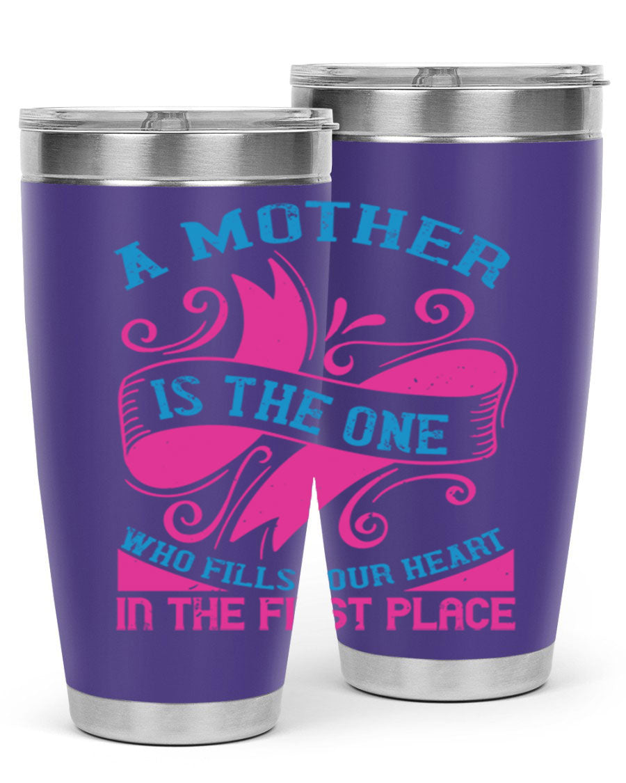 Stylish 20oz and 30oz stainless steel tumblers with a heartfelt message about motherhood, featuring a drink-thru lid.