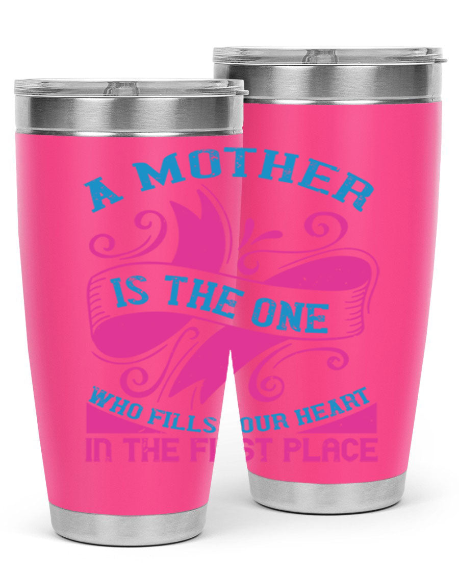 Stylish 20oz and 30oz stainless steel tumblers with a heartfelt message about motherhood, featuring a drink-thru lid.