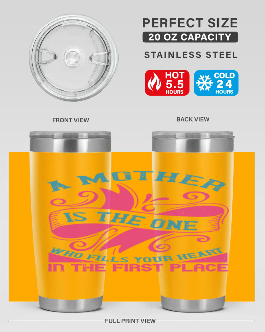 Stylish 20oz and 30oz stainless steel tumblers with a heartfelt message about motherhood, featuring a drink-thru lid.