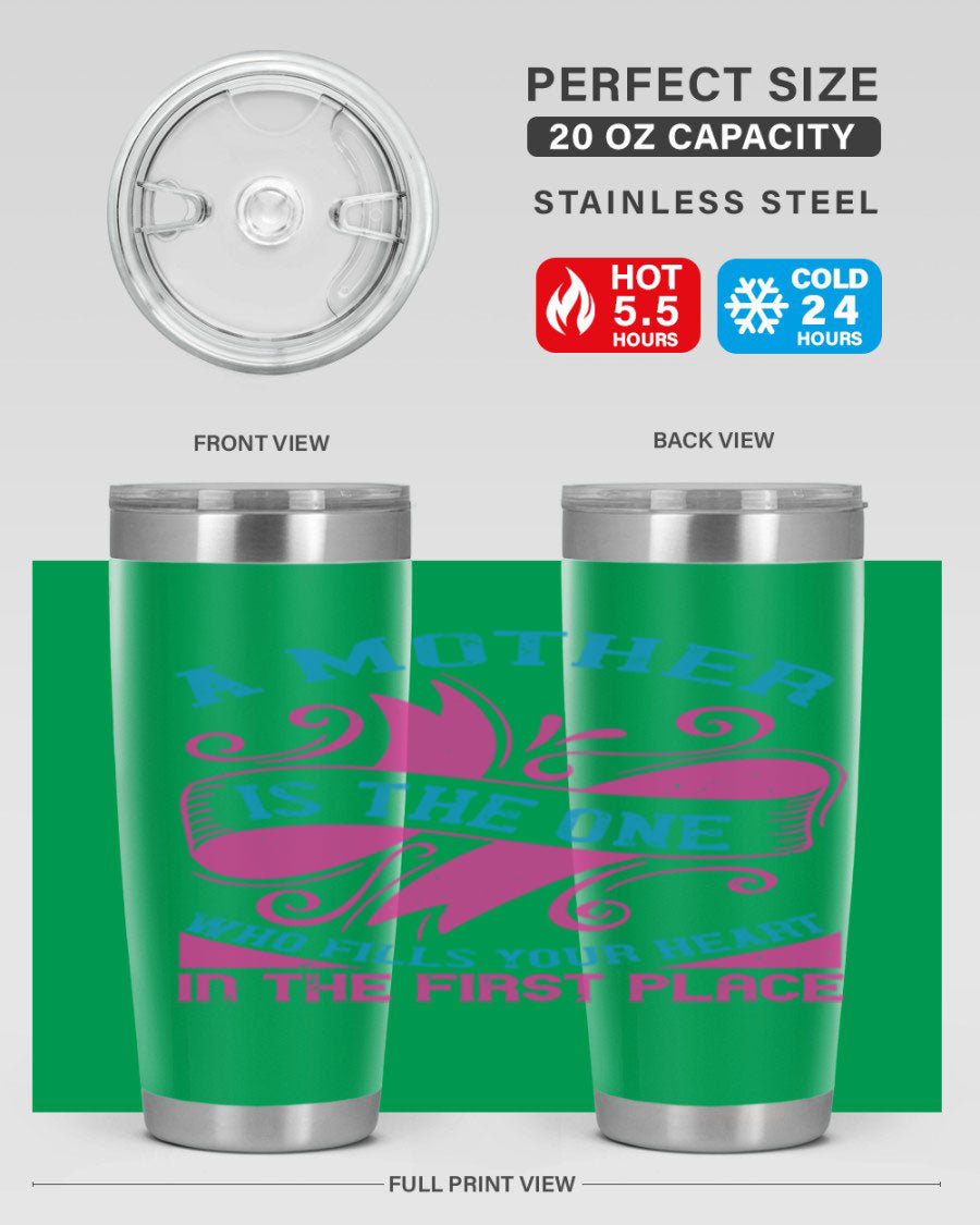 Stylish 20oz and 30oz stainless steel tumblers with a heartfelt message about motherhood, featuring a drink-thru lid.