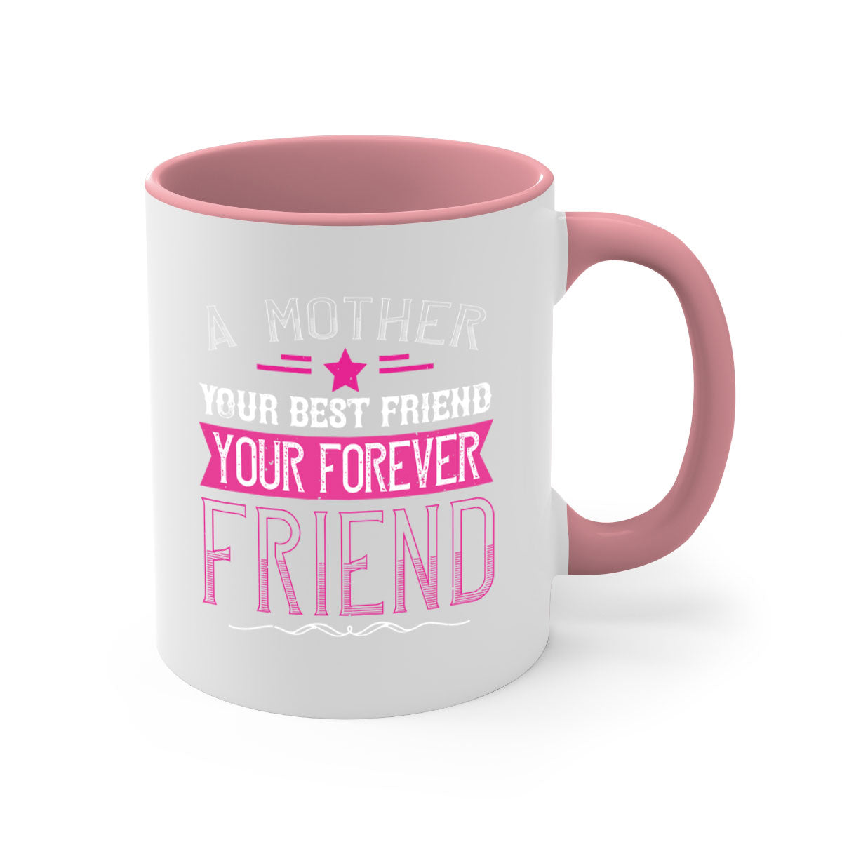 Ceramic mug with a glossy finish featuring the phrase 'A Mother is Your First Friend, Your Best Friend, Your Forever Friend' in a stylish design.