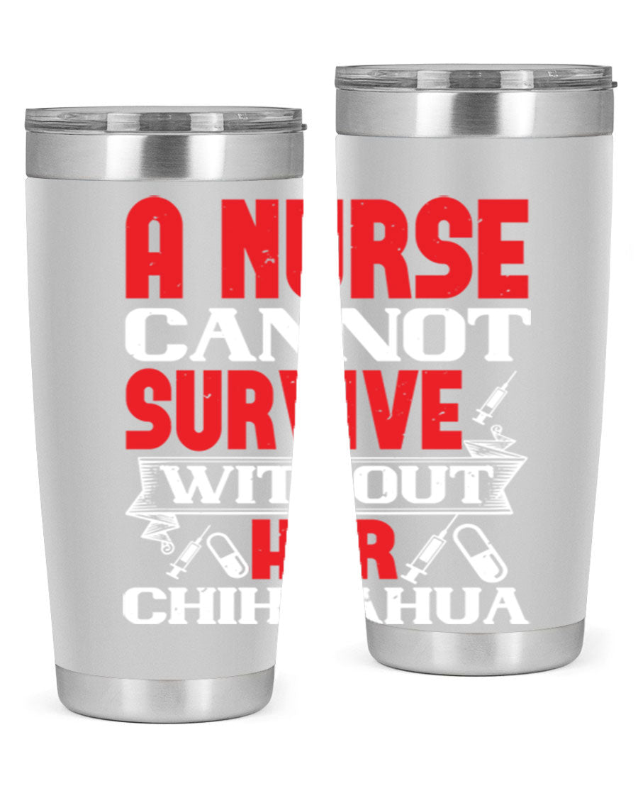 A stylish 20oz stainless steel tumbler featuring a chihuahua design, perfect for nurses to keep their drinks hot or cold.