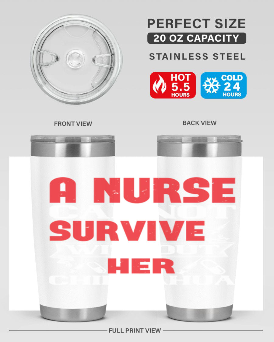 A stylish 20oz stainless steel tumbler featuring a chihuahua design, perfect for nurses to keep their drinks hot or cold.