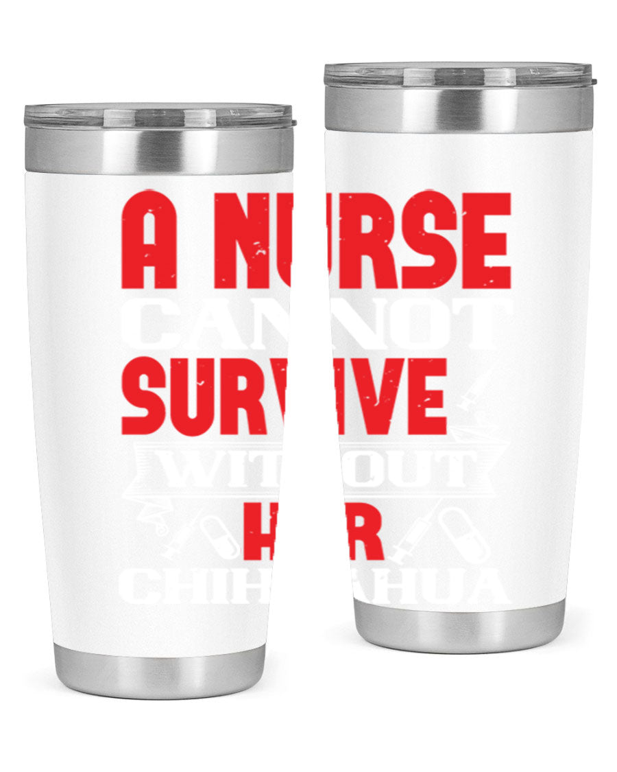 A stylish 20oz stainless steel tumbler featuring a chihuahua design, perfect for nurses to keep their drinks hot or cold.
